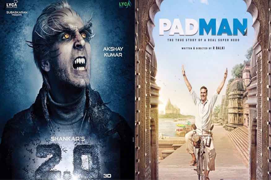रजनीकांत की 2.0 के साथ ही अक्षय पैडमेन और दो अन्य फिल्में करने जा रहेे हैं. (फोटो : फिल्म पोस्टर.)